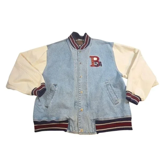 Vintage Bum Equipment Jacket Men's Varsity Bomber Denim Letterman Size L